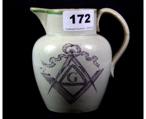 Masonic interest, an early 19th century ceramic jug, H. 11cm.