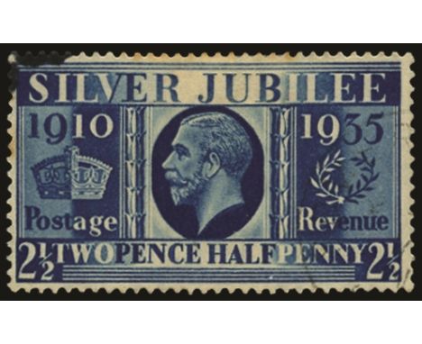 1935 Jubilee 2½d Prussian blue (SG 456a), used by light part cds at lower right, a couple of ink stains at upper left, also a