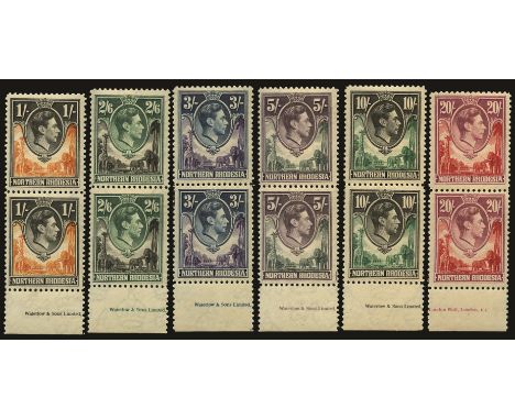 1938-52 1s to 20s (SG 40-45), lower marginal imprint pairs, 3s slight offset, light gum toning, but u/m and rare thus 