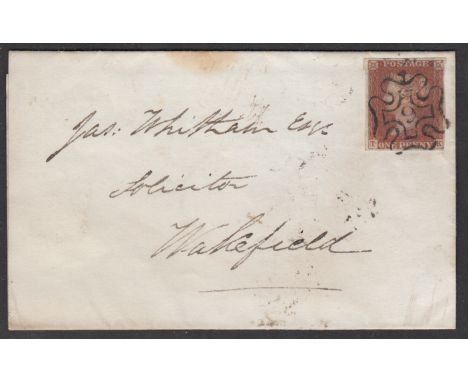 1843 July 22 entire to Wakefield, franked with 184 1 1d red-brown plate 33, (close to large margins) lettered TK, tied by a s