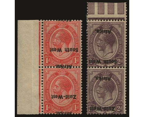 1923 (Jan-June) Setting I, 1d rose-red and 2d dull purple in vertical pairs, each with error overprint inverted (SG 2a, 3a), 