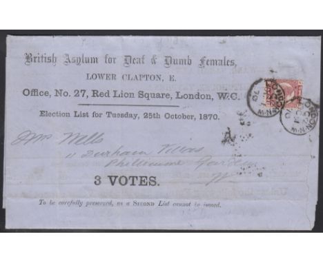 1870 October 1 pre-printed "British Asylum for Deaf & Dumb females" circular, franked with 1870 ½d rose-red plate 1 (lettered