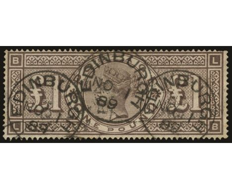 1888 Watermark Orbs £1 brown-lilac (SG 186), a couple of missing perfs at upper right, some light creasing and colour a littl
