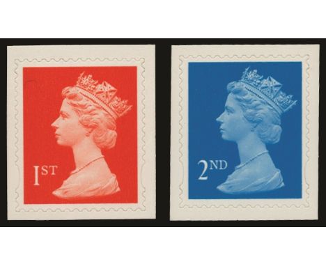 1998-2001 Die-cut, perf 14½x14 2nd bright blue and 1st bright orange-red, the so called 'dagger' perfs (SG 2039b/40b), u/m 