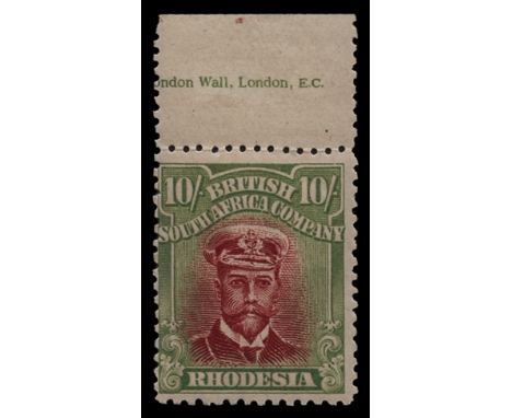1919 Admirals, Head Die III, perf 14, 10s carmine-lake and yellow-green (SG 277), top marginal with part sheet imprint, fresh
