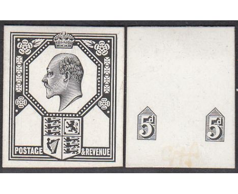 1902 Very fine pair of head and duty plate die proofs for the 5d value printed in black on white glazed card and cut to stamp