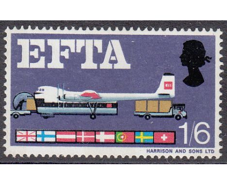 1967 European Free Trade Association (phosphor), 1s6d with blue omitted affecting the British and Norwegian flags (SG 716pb) 
