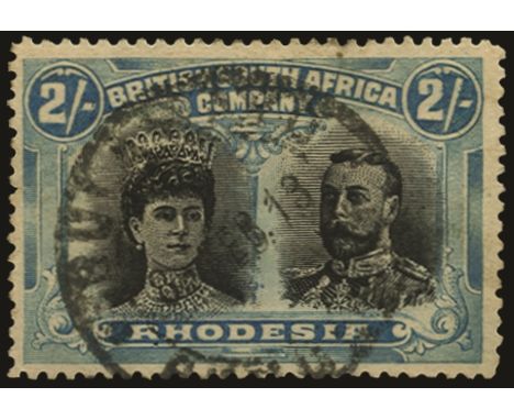 1910-13 Double Head, perf 14, 2s deep black and light blue, RSC "E" (SG 154var) fine used with Bulawayo cds '8 FEB 13', a sca