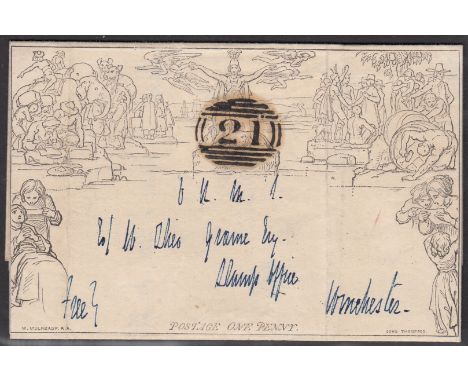 1845 May 17, 1d Mulready lettersheet (forme 1, stereo A10), from Andover to Winchester and endorsed in manuscript "O.H.M.S." 