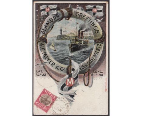 1908 Greetings postcard to France with 1d tied on face by part Warwick East cds fine and attractive 