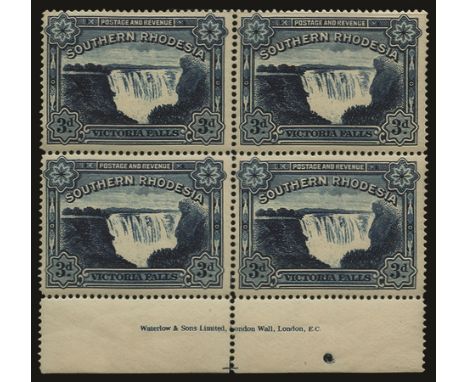 1935 3d deep blue perf 14 (SG 35b), lower marginal imprint block of 4, all with spray from lower falls omitted, believed to b