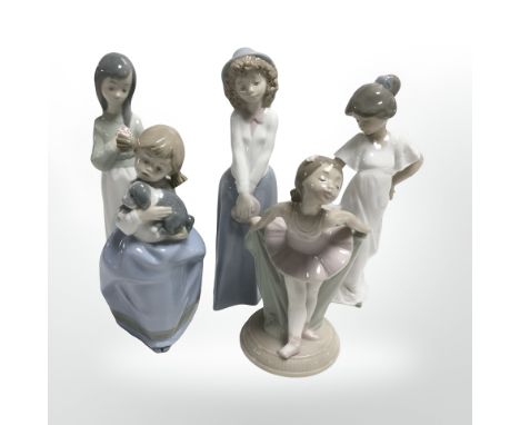 Five Nao figures of girls, tallest 23.5 cm.
