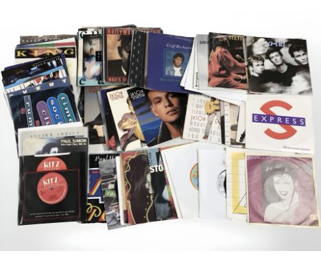 A quantity of vinyl 7" singles, including Kylie Minogue, Jason Donovan, Duran Duran, Black Sabbath, Boy George, Michael Jacks