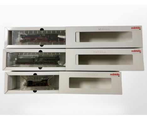 Three Marklin HO gauge diecast scale steam locomotives, No. 31021-01, 37151 and 37166.