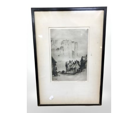 Frank B Jowett (1879-1943) Bamburgh, monochrome etching, signed in pencil, 25 cm x 17 cm.