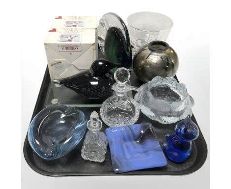A group of studio glass including two boxed Rosendahl tea light holders designed by Lin Utzon, large Murano Somerso fish, Azu