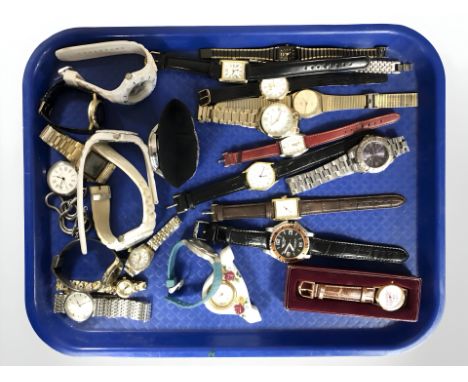 A group of modern lady's and gent's wrist watches including Ben Sherman, Pulsar, etc and a fob watch on chain and a miniature
