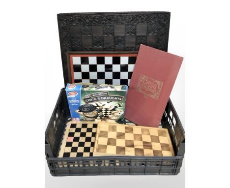 A group of chessboards, boxed chess and draughts set, etc. (1 box)