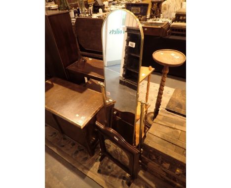 Large free standing brass dressing mirror vintage fire screen and pine whatnot 
