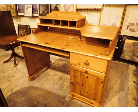 Modern pine desk with raised back storage shelf L: 120 cm