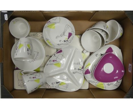 Sanderson for Portmeirion 'Fifi' part dinner/tea set to include four dinner plates, four side plates, four dessert bowls, fou