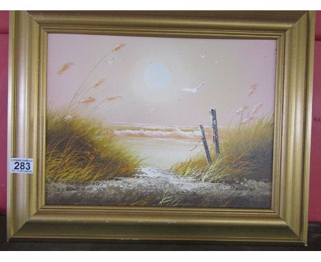 Oil on board - Coastal scene signed Dunlop