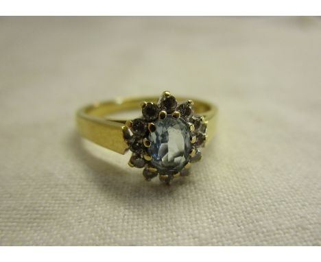 18ct gold aquamarine &amp; diamond cluster ring