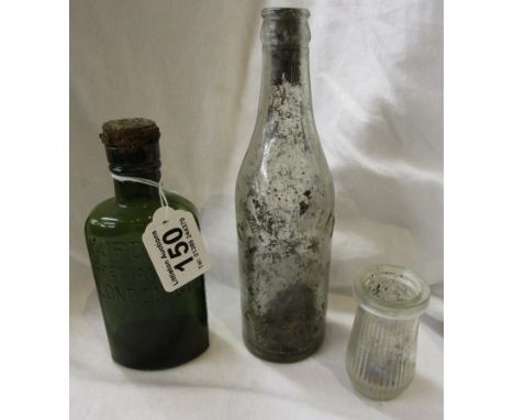 3 pieces of glass dug up locally to include early Gordons gin bottle and Evesham bottle