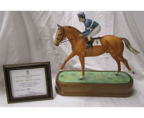 Royal Worcester figurine - Grundy and Pat Eddery modelled after Doris Lindner on plinth with certificate - L/E 125/500