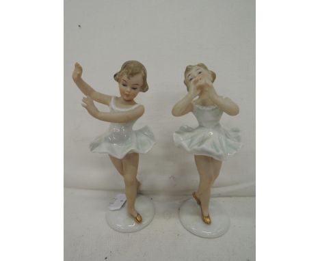 Two vintage ceramic Meissen style ballerina figurines marked Germany to base