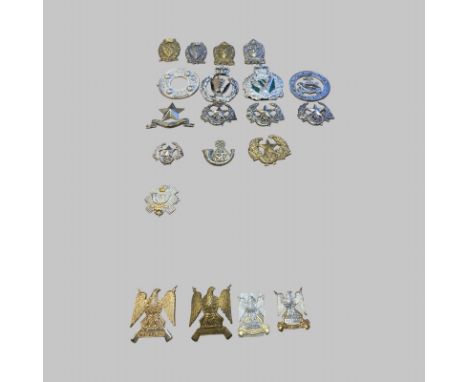 20 Assorted Badges Scottish Sah Badge, Cameronians Cap Badges, Gurka Rifles Helmet Plate, Royal Irish Regiment Helmet Plate, 