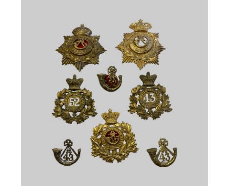 Oxfordshire Regiment Badges. 2 Helmet Plates Oxfordshire,  (Victorian and Kings Crown), 52nd Foot 2 Shako Plates and Glengarr