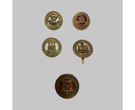 5 Brass Helmet Plate Centres. Lugs and slider in tact. Good condition. Duke of Cornwall Light Infantry, Devonshire, Dorsetshi
