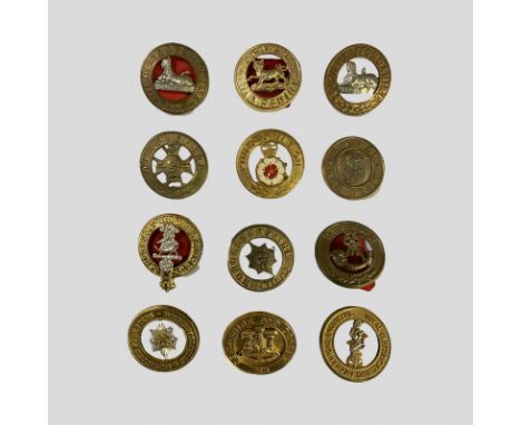 12 Helmet Plate Centres. Including: Gloucestershire, Derbyshire, South Staffordshire, Durham, Worcestershire, plus 7 modern H