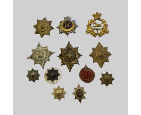 Guards Helmet Plates & Badges (2) Irish Guards Helmet Plates, (2 )Coldstream Guards Helmet Plates & (6) Cap Badges, (1) Royal