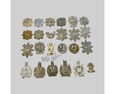 24 Cap Scottish Badges Highland Light Infantry, including Kings Own Borderers, Scottish Yeomanry, 1st A.B Elginshire Rifles, 
