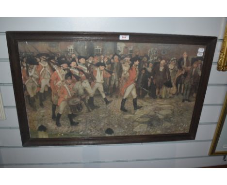 After Frank Craig (1874-1918, British), coloured print, 'Back from Battle, The return of the Redcoats', framed and under glas