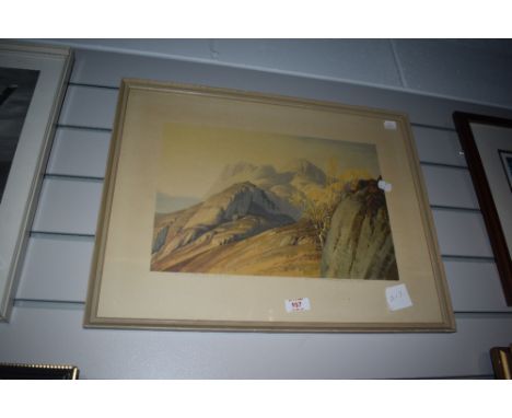 *Local Interest - After William Heaton Cooper (1903-1995, British), coloured print, 'Langdale Pikes', Lake District, signed i