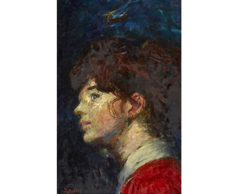[§] GEOFFREY SQUIRE (BRITISH 1923-2012)  PORTRAIT OF ELSA   Signed, oil on board  71cm x 46cm (28in x 18in)