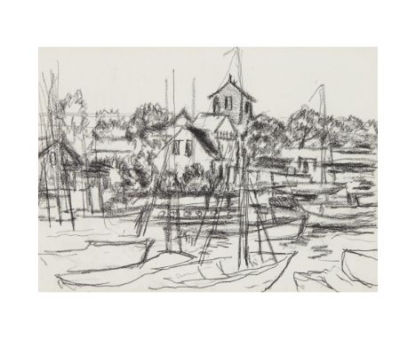 [§] SIR WILLIAM MACTAGGART R.S.A., R.S.W. (SCOTTISH 1903-1981)  BOATS IN HARBOUR   Charcoal  24.5cm x 34cm (9.75in x 13.5in) 