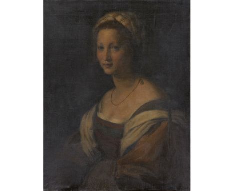 [§] JOHN BULLOCH SOUTER (SCOTTISH 1890-1971)  AFTER ANDREA DEL SARTO - PORTRAIT OF A WOMAN   Oil on canvas, unframed  73cm x 