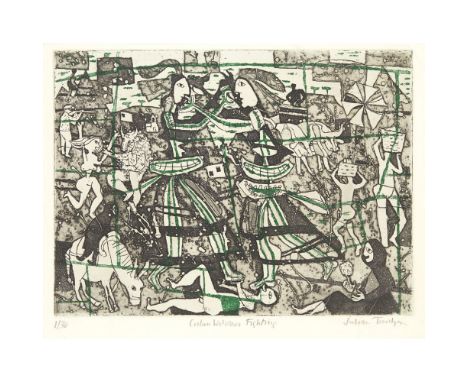 [§] JULIAN TREVELYAN R.A. (BRITISH 1910-1988)  CRETAN WITCHES FIGHTING   Signed and inscribed with title in pencil to margin,