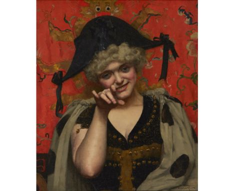ROWLAND HOLYOAKE (BRITISH 1880-1907)  PORTRAIT OF A WOMAN IN BLACK HAT   Signed, oil on canvas  61cm x 51cm (24in x 20in)