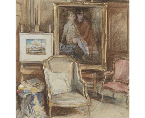 [§] DAVID ALISON R.S.A. (SCOTTISH 1882-1955)  AN UNFINISHED PORTRAIT   Signed, pencil and watercolour  47cm x 45cm (18.5in x 