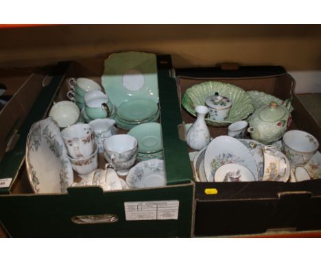 TWO TRAYS OF CHINA AND CERAMICS TO INCLUDE ROYAL ALBERT, ROYAL DOULTON, CARLTONWARE ETC