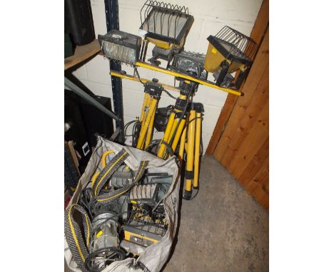 THREE LAMP RIGS ON TRIPODS PLUS SEVEN OTHER LAMPS TO INCLUDE CLARKE EXAMPLES