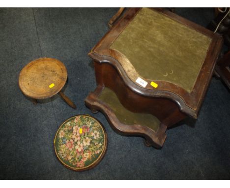 A 19TH CENTURY MAHOGANY COMMODE, STOOL & FOOTSTOOL (3)