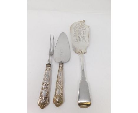 A collection of silver cutlery. Inlcuding a Georgian pierced foliate design fish slice, hallmarked: HD for Henry Day, London 