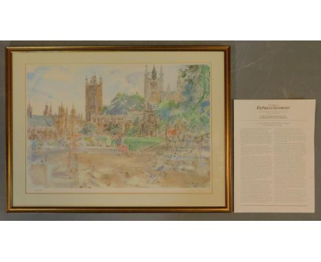 A framed and glazed signed and numbered edition 68-500 print of a view from across the Thames, includes certificate of authen