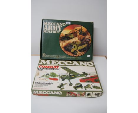 2 LATE 20THC MECCANO SETS, ARMY MULTIKIT AND COMBAT CONSTRUCTION SET IN ORIGINAL BOXES.